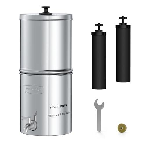 Waterdrop Gravity Water Filter, 2.25G Stainless-Steel System with Silver Ions Enhanced Filtration with 2 Black Carbon Filters, NSF/ANSI 42&372 Standard, Reduces Chlorine for Emergencies