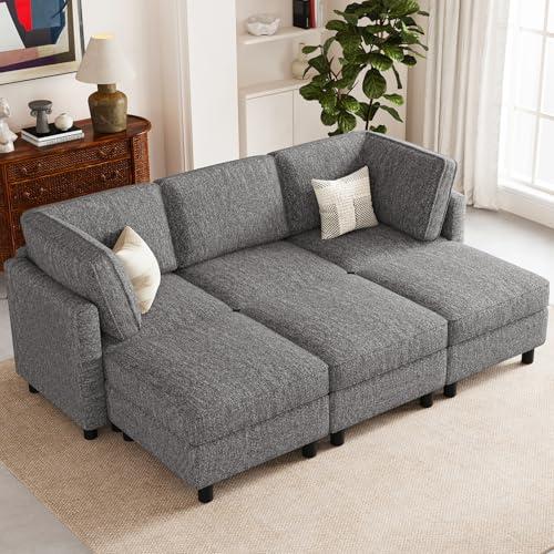 Belffin 84.3" Modular Sectional Sofa 6 Seats Sleeper Sofa Washable Sectional Couches for Living Room Comfy Couches with Storage Seat Couch Sofas with Chaise,Grey