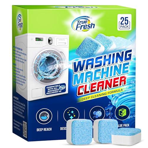 True Fresh Washing Machine Cleaner Descaler Tablets 25-Pack – Septic safe for Front Load, Top Load & HE Washers – Deep cleaning - Help Remove Residue, Hard Water Buildup & Odor-Causing Deposits