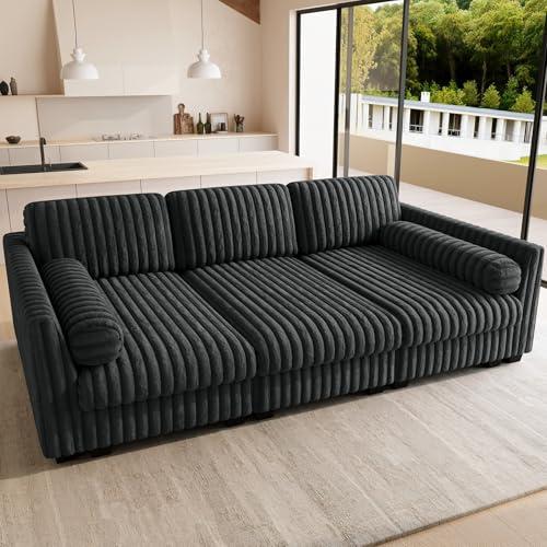 Belffin Plush Corduory Sectional Sleeper Sofa with Wide Deep Seat Modular Sectional Cloud Couches for Living Room. Grey Couch