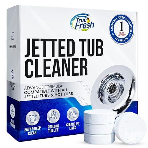 True Fresh Jetted Tub Cleaner Tablets – 12 Cleaning Tablets for Bathtub Jets & Spa Systems, Jet Tub Cleaner for Whirlpool Jets, Removes Scale & Residue, Hot Tub Jet Cleaner System, 1 Year Supply