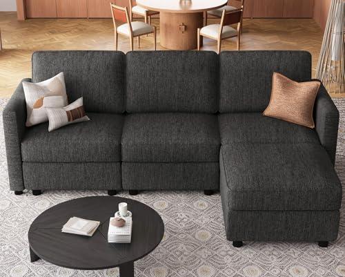Belffin 84.3" 4 Seats L Shaped Couch Modular Sectional Sofa Washable Sectional Couches for Living Room Comfy Couches with Storage Seat Couch Sofas with Chaise,Dark Grey