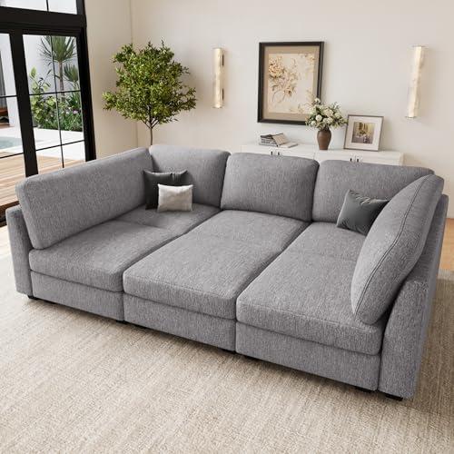 Belffin Sectional Sleeper Sofa Bed with Deep Seat Modular Sectional Cloud Sofa Couches for Living Room. Light Grey Couch