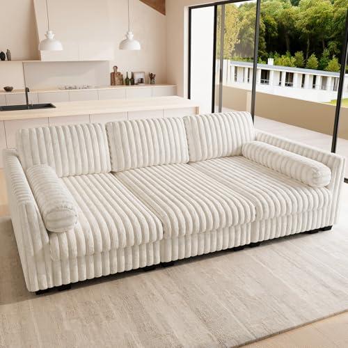 Belffin Plush Corduory Sectional Sleeper Sofa with Wide Deep Seat Modular Sectional Cloud Couches for Living Room. Beige Couch