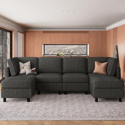 Belffin 110.2" Modular Sectional Sofa 6 Seats U Shaped Couch Washable Sectional Couches for Living Room Comfy Couches with Storage Seat Couch Sofas with Chaise,Dark Grey