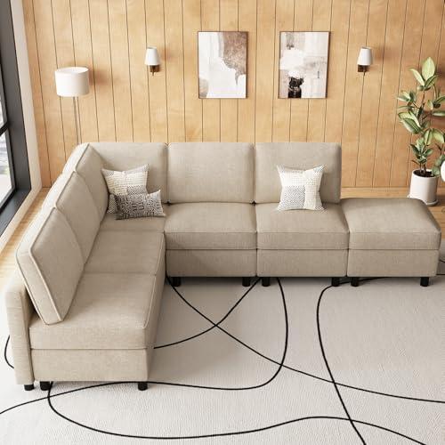 Belffin 107.1" 6 Seats L Shaped Couch Modular Sectional Sofa Seat Couch with Storage Comfy Washable Sectional Couches for Living Room Sofas with Chaise,Beige