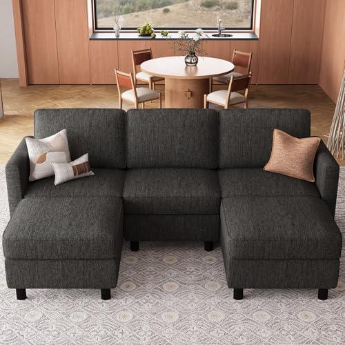 Belffin 84.3" 5 Seats U Shaped Couch Modular Sectional Sofa Washable Sectional Couches for Living Room Comfy Couches with Storage Deep Seat Couch Sofas with Chaise,Dark Grey