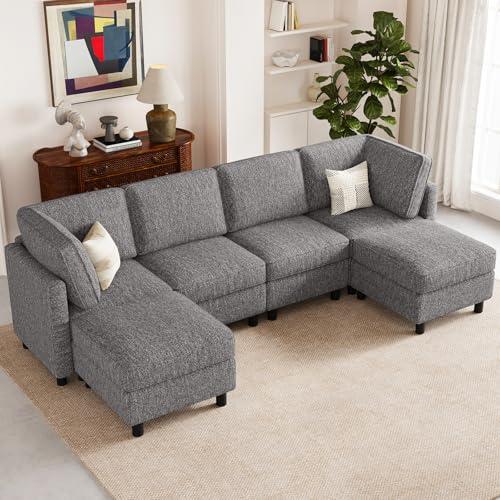 Belffin 110.2" Modular Sectional Sofa 6 Seats U Shaped Couch Washable Sectional Couches for Living Room Comfy Couches with Storage Seat Couch Sofas with Chaise,Grey
