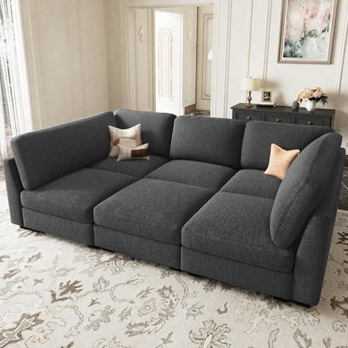 Belffin Sectional Sleeper Sofa Bed with Deep Seat Modular Sectional Cloud Sofa Couches for Living Room. Dark Grey Couch