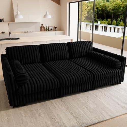 Belffin Plush Corduory Sectional Sleeper Sofa with Wide Deep Seat Modular Sectional Cloud Couches for Living Room. Black Couch