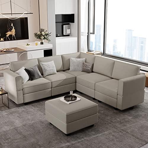 Belffin Modular Sectional Sofa with Storage Seats Velvet L Shaped Corner Couch Convertible Sectional Sofa with Chaise (Grey, L Shape-1)…