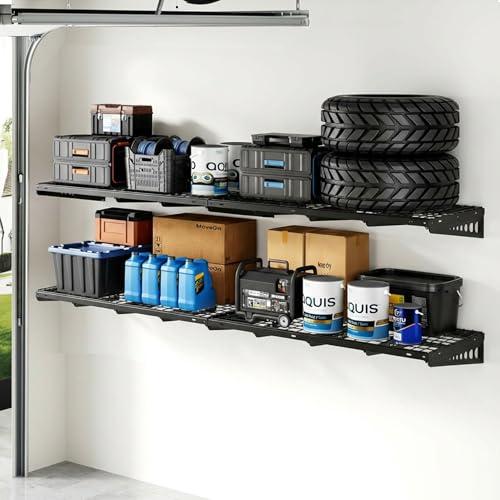 FLEXIMOUNTS 4 Pack 2x4ft Garage Storage 24x48 inch Heavy Duty Bike Wall Shelving Rack, 1320lbs Total Weight Capacity, Black, Pro Series