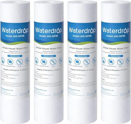 Waterdrop 5 Micron 10" x 2.5" Whole House Water Filter Replacement Cartridge, Sediment Water Filter Replacement for Any 10 inch RO Unit, Aqua-Pure® AP110, Culligan® P5, WHKF-GD05, 4 Pack