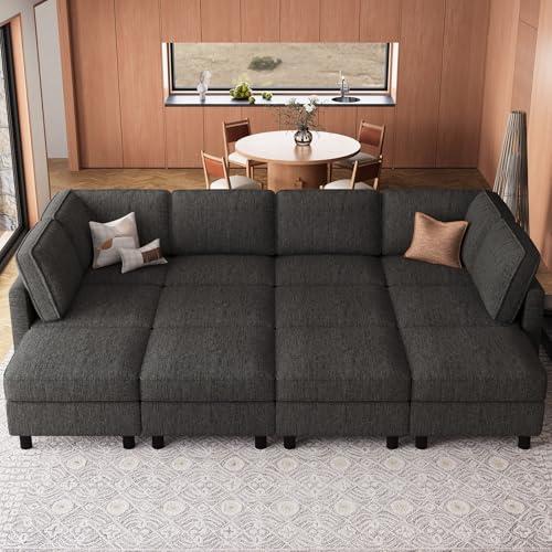 Belffin 110.2" 12 Seats Modular Sectional Sofa Sleeper Sofa Big Washable Sectional Couches for Living Room Comfy Couches with Storage Seat Couch Sofas with Chaise,Dark Grey