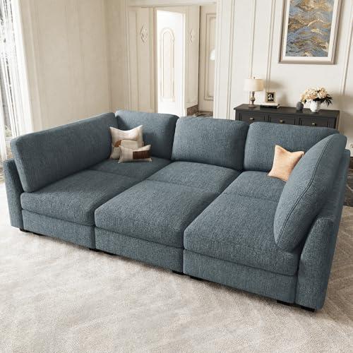 Belffin Sectional Sleeper Sofa Bed with Deep Seat Modular Sectional Cloud Sofa Couches for Living Room. Blue Grey Couch