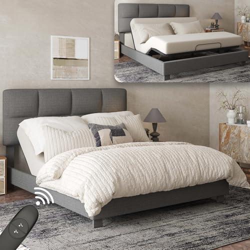 FLEXISPOT All-in-One Adjustable Bed, Queen–Modern Minimalist Design–Synchronized Head & Foot Lift for Reading, TV & Relaxation–Square Tufted Headboard–600 lbs–5Y Motor & 10Y Frame Warranty.