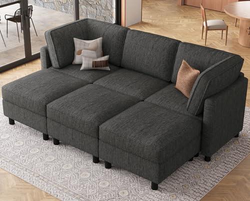 Belffin 84.3" Modular Sectional Sofa 6 Seats Sleeper Sofa Washable Sectional Couches for Living Room Comfy Couches with Storage Deep Seat Couch Sofas with Chaise,Dark Grey