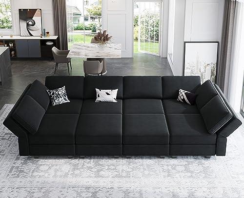 Belffin Modular Sectional Sofa with Storage Chaises Sleeper Couch 8 Seat Sectional Sofa Bed Black