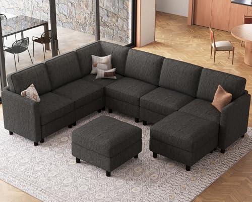 Belffin 107.1" 8 Seats U Shaped Couch Modular Sectional Sofa Deep Seat Couch with Storage Comfy Washable Sectional Couches for Living Room Sofas Set with Chaise,Dark Grey