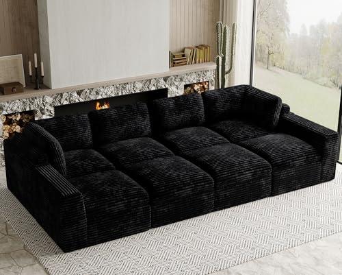 Uteeran Boneless Modular Sectional Sleeper Sofa Bed Plush Corduroy Cloud Sectional Couches for Living Room with Deep Seat. Black Couch.