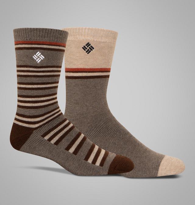 Columbia Men's Essential Stripe Wool Socks - 2 Pack - O/S - Brown