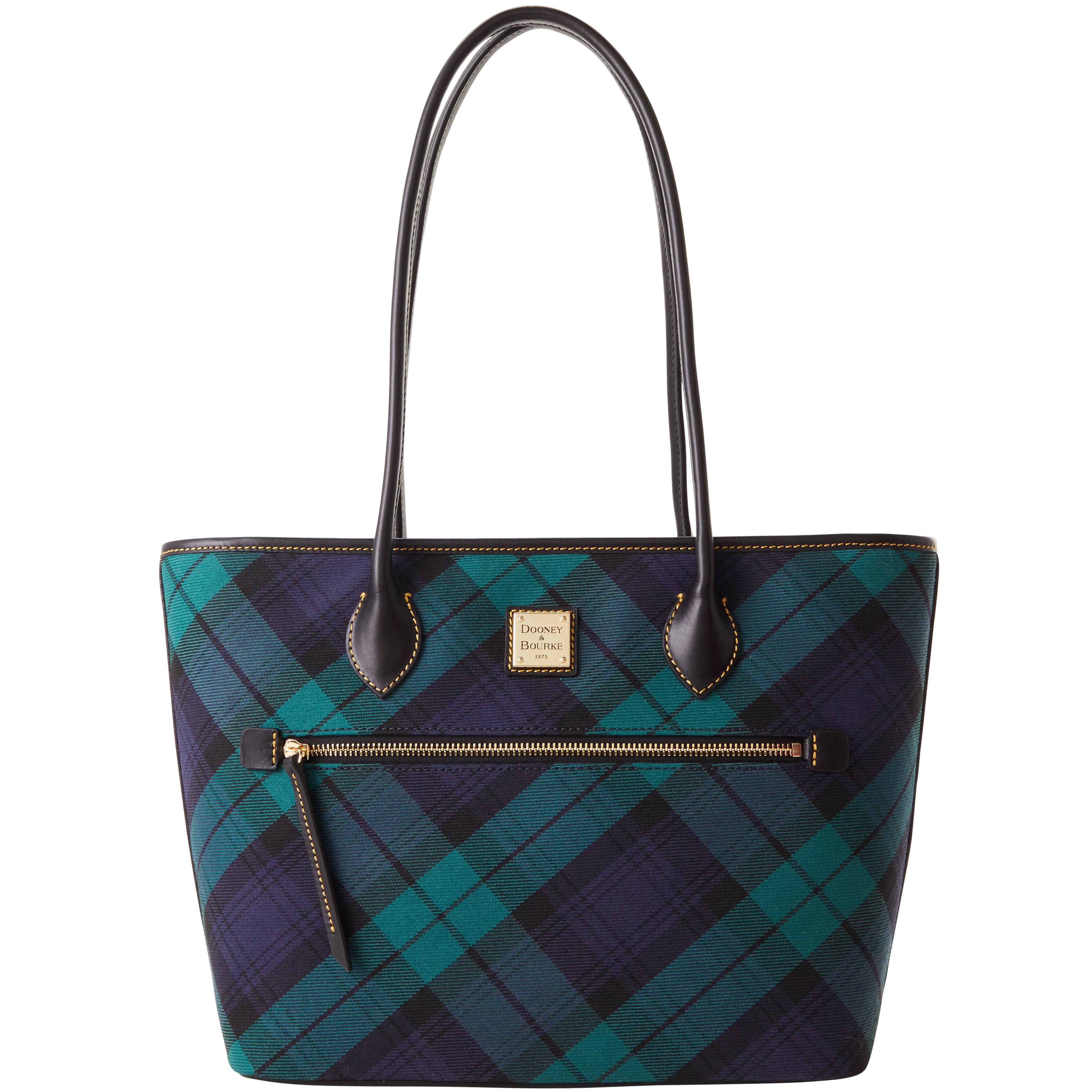 Dooney & Bourke Women's Tartan Leather Tote Shopping Bag in Navy