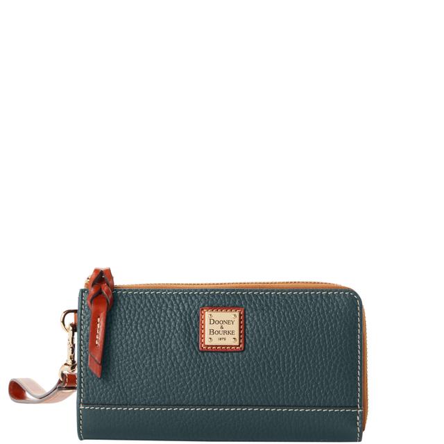 Dooney & Bourke Pebble Grain Folded Zip Leather Wristlet in Forest