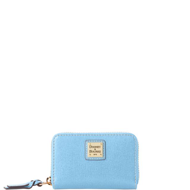 Dooney & Bourke Saffiano Large Zip Around Credit Card Case in Sky Blue, Leather