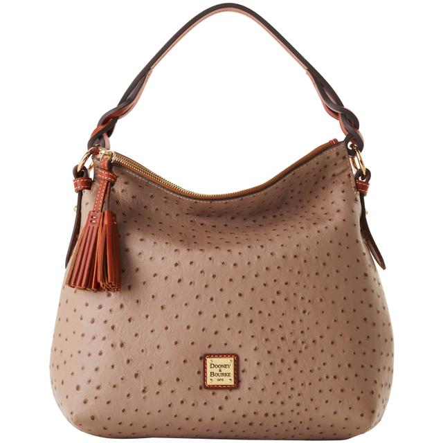 Dooney & Bourke Women's Ostrich Twist Strap Hobo Leather Shoulder Bag in Light Taupe