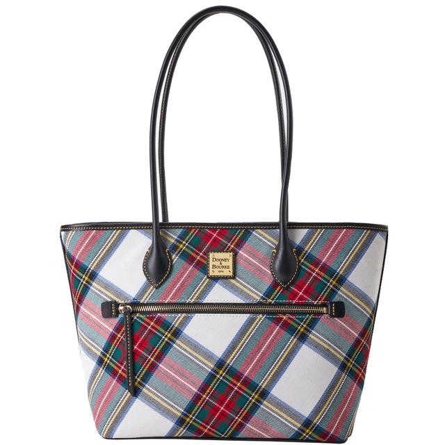 Dooney & Bourke Women's Tartan Leather Tote Shopping Bag in White