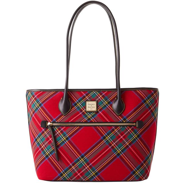 Dooney & Bourke Women's Tartan Leather Tote Shopping Bag in Red
