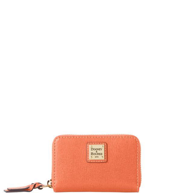 Dooney & Bourke Saffiano Large Zip Around Credit Card Case in Coral, Leather