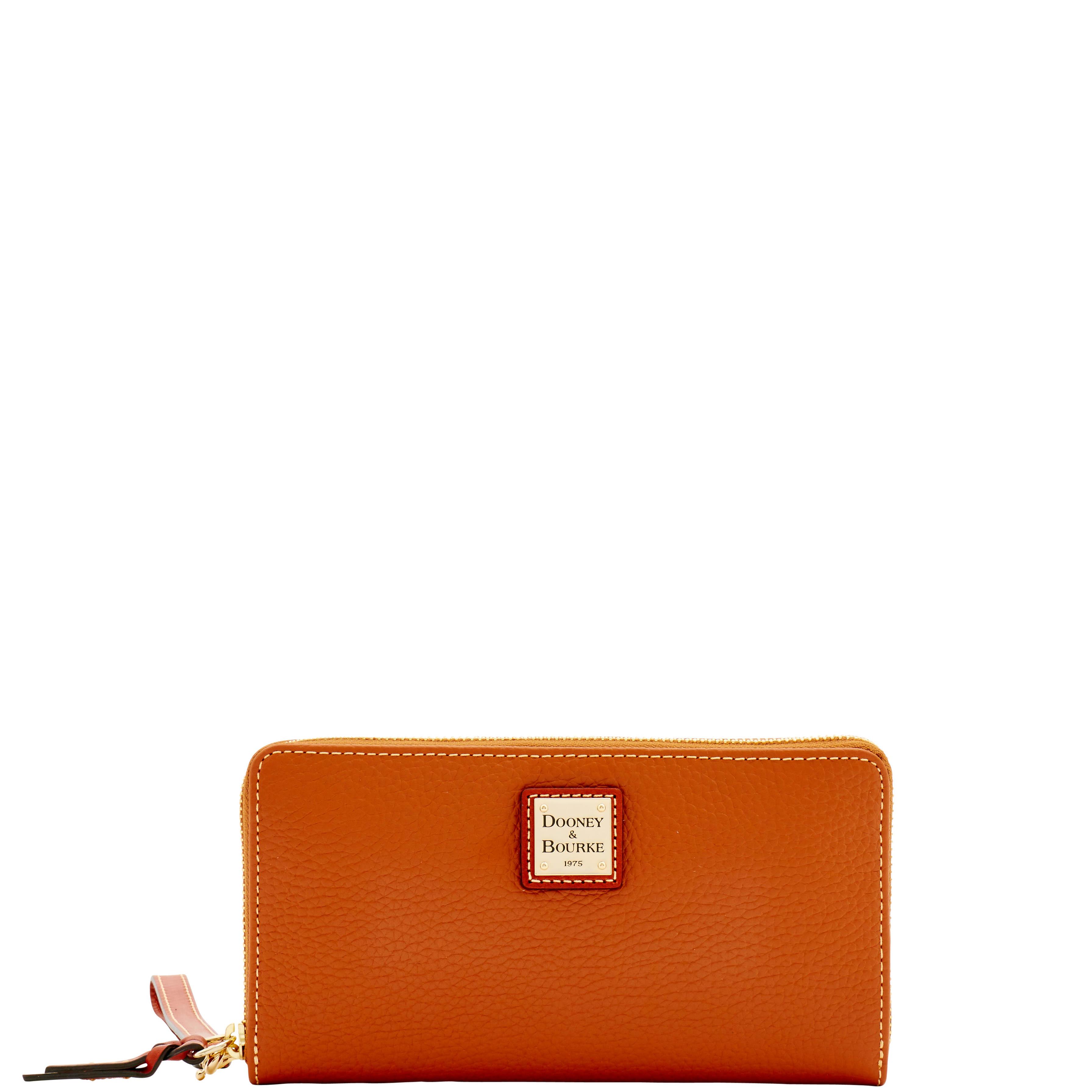 Dooney & Bourke Women's Pebble Grain Large Zip Around Leather Wristlet in Caramel