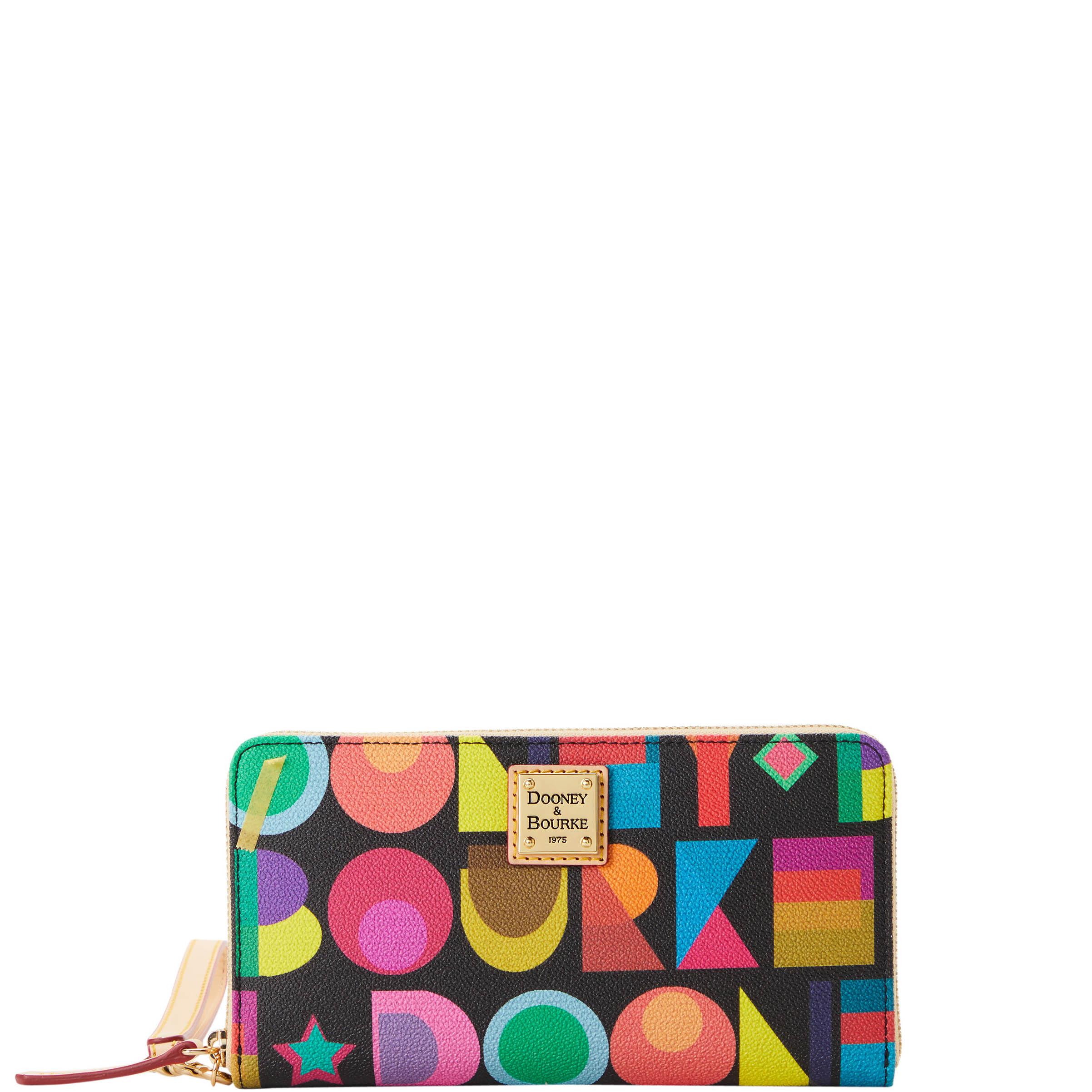 Dooney & Bourke Women's Art Deco Large Zip Around Coated Cotton Wristlet in Black