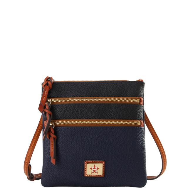 Dooney & Bourke Women's MLB Astros Triple Zip Crossbody Leather Shoulder Bag in Midnight Blue