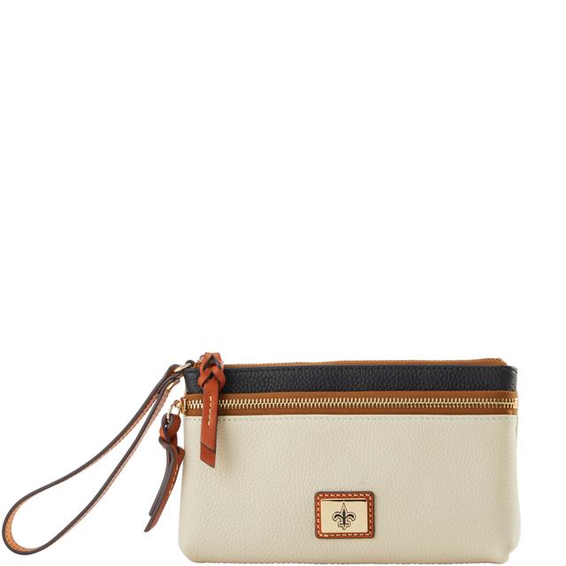 Dooney & Bourke Women's NFL Saints Double Zip Leather Wristlet in Bone