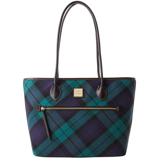 Dooney & Bourke Women's Tartan Leather Tote Shopping Bag in Navy