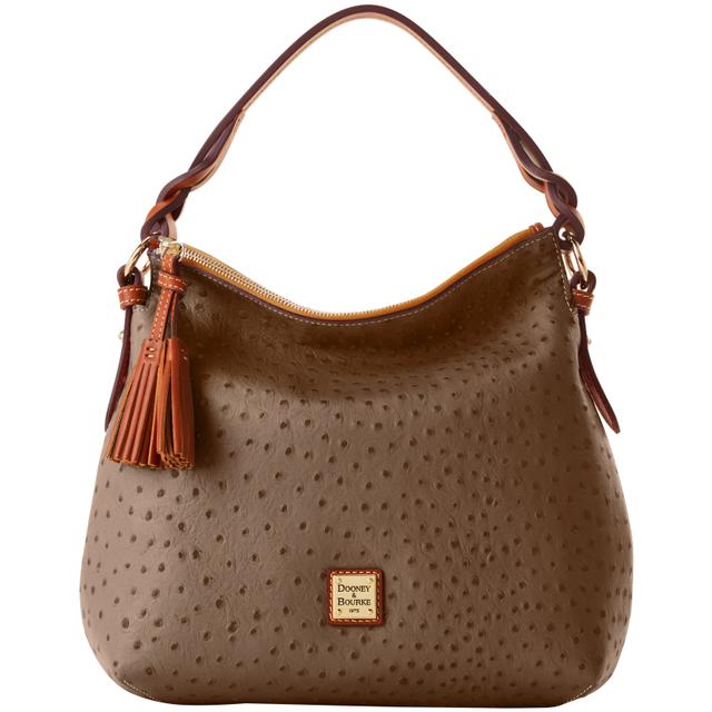 Dooney & Bourke Women's Ostrich Twist Strap Hobo Leather Shoulder Bag in Mushroom