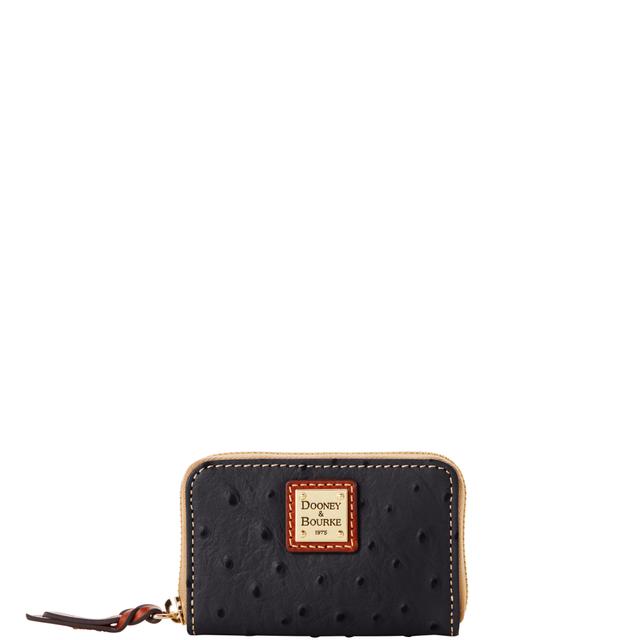 Dooney & Bourke Women's Ostrich Large Zip Around Credit Card Case in Black Brandy, Leather