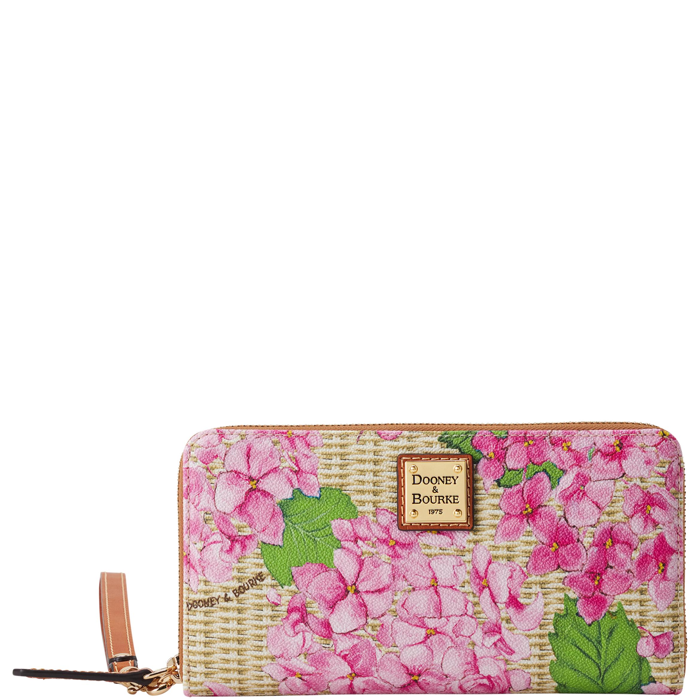 Dooney & Bourke Women's Hydrangea Basketweave Large Zip Around Coated Cotton Wristlet in Pink