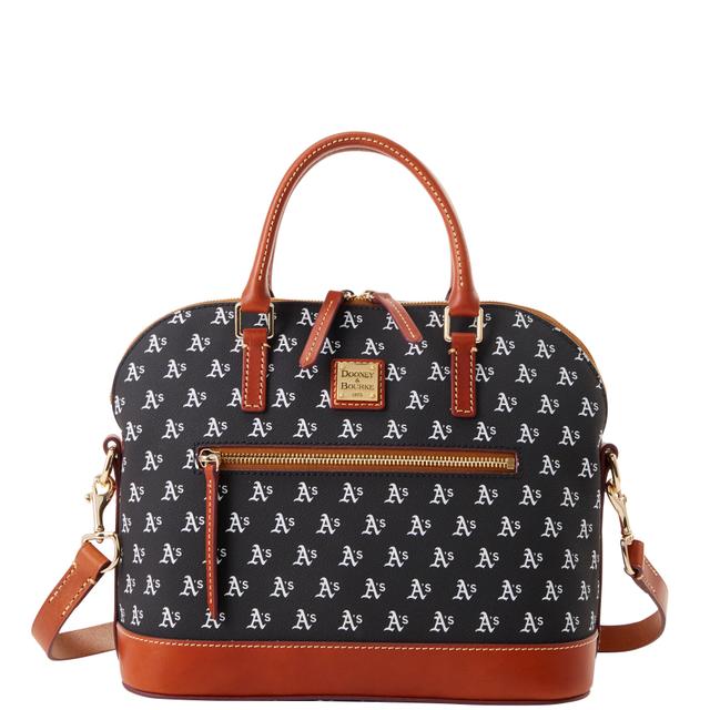Dooney & Bourke Women's MLB Athletics Domed Zip Coated Cotton Satchel Bag in Black