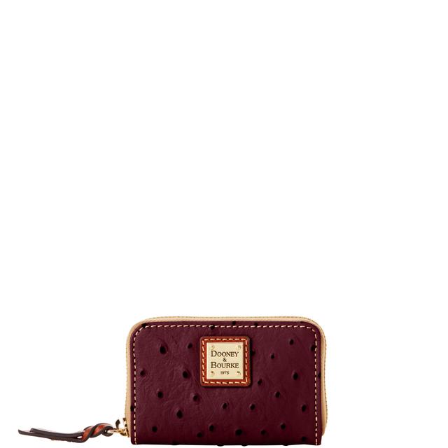 Dooney & Bourke Women's Ostrich Large Zip Around Credit Card Case in Burgundy, Leather