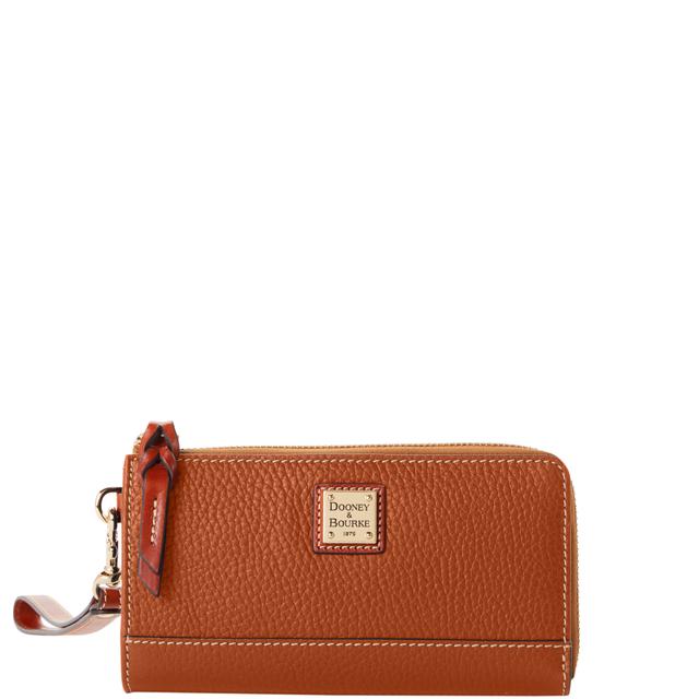 Dooney & Bourke Pebble Grain Folded Zip Leather Wristlet in Caramel
