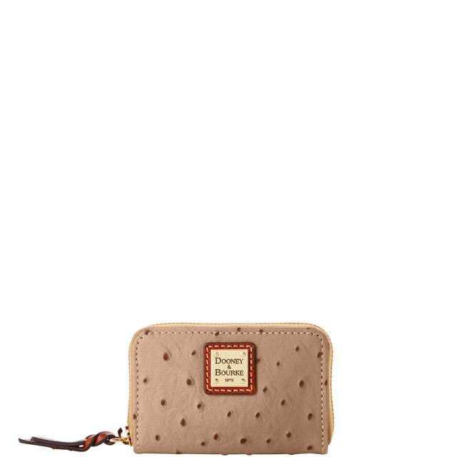 Dooney & Bourke Women's Ostrich Large Zip Around Credit Card Case in Light Taupe, Leather