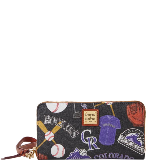 Dooney & Bourke Women's MLB Rockies Large Zip Around Coated Cotton Wristlet in Black