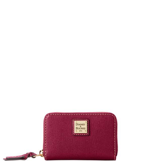 Dooney & Bourke Saffiano Large Zip Around Credit Card Case in Cranberry, Leather