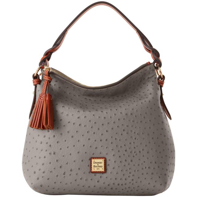 Dooney & Bourke Women's Ostrich Twist Strap Hobo Leather Shoulder Bag in Grey