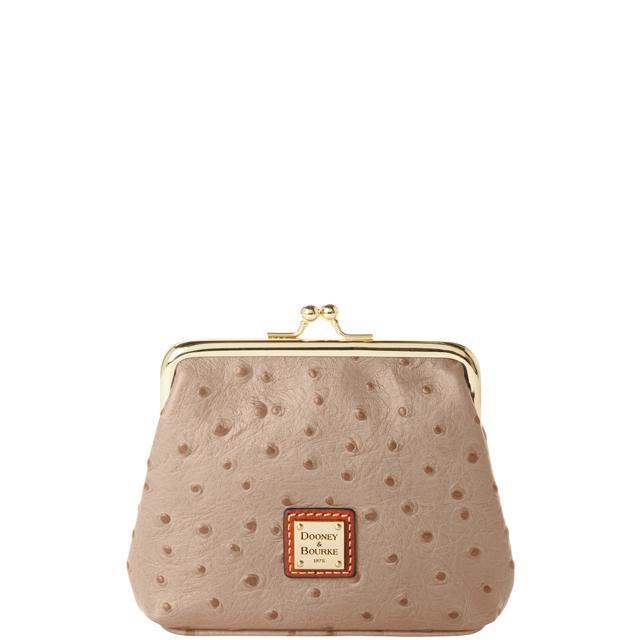 Dooney & Bourke Women's Ostrich Large Framed Leather Purse Bag in Light Taupe