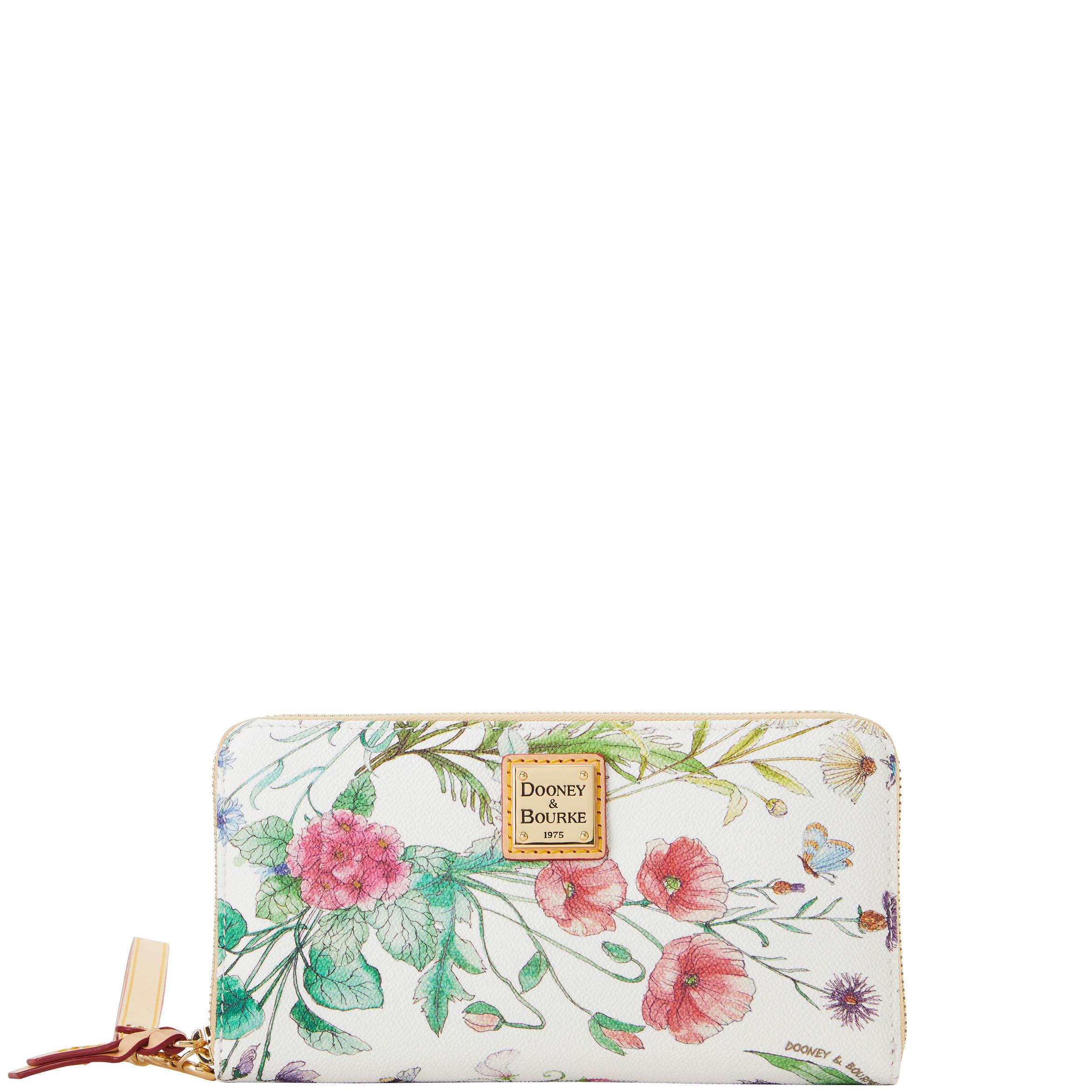 Dooney & Bourke Women's Botanical Large Zip Around Coated Cotton Wristlet in White
