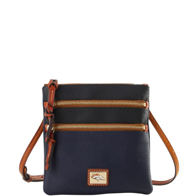 Dooney & Bourke Women's NFL Broncos Triple Zip Crossbody Leather Shoulder Bag in Midnight Blue